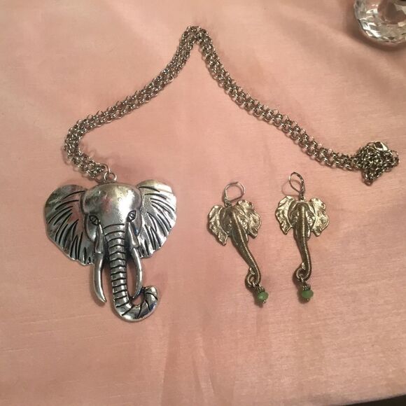 $12 or 3/$25 Silvertone Elephant Necklace Set - Picture 1 of 13